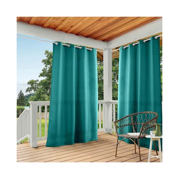 Dark Teal Light Filtering Indoor Outdoor Curtain Panel Set with Grommet Top and Polyester