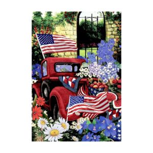 Decorative 4th of July Patriotic Red Truck Double Sided Yard Flag 28 x 40 Polyester