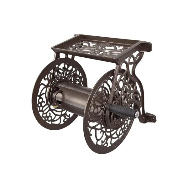 Decorative Cast Aluminum Wall Mount Garden Hose Reel - Bronze Finish