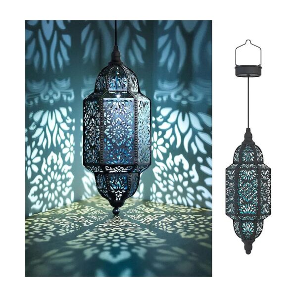 Decorative Metal Solar Powered Hanging Lanterns for Outdoor Patio Garden and Porch