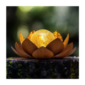 Decorative Metal and Glass Lotus Flower Table Lamp with Solar Powered LED Lighting