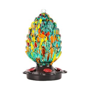 Decorative Pine Cone Shaped Glass Hummingbird Feeder for Outdoor Hanging Garden and Yard