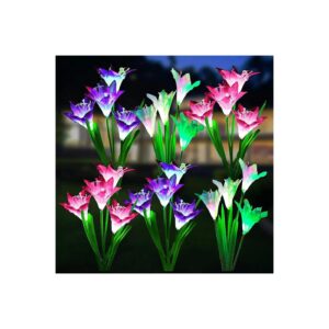 Decorative Solar Lights for Garden and Yard with Solar Powered 6-Pack of Lily Flowers