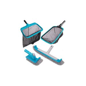 Deluxe Pool Cleaning Kit with 2 Brush Heads and 2 Pool Skimmer Nets for Easy Maintenance