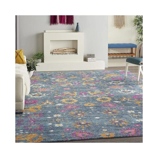 Denim Floral Patterned Area Rug 9x12 for Bedroom Living Room and Office