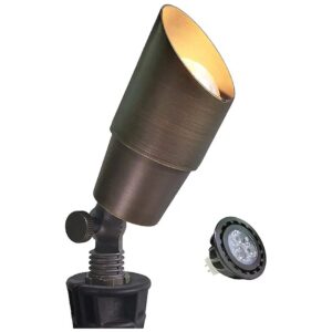 Die-Cast Brass Low Voltage Outdoor Landscape Spotlight with LED Bulb