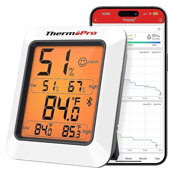 Digital Hygrometer and Thermometer with Bluetooth Connectivity and Data Export Capability