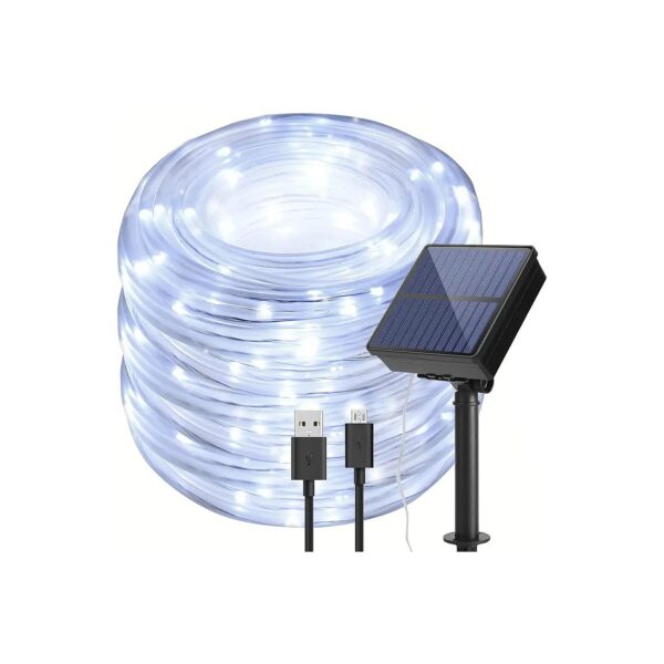 Dimmable Solar Rope Lights 8 Modes 7Foot White Color for Outdoor Indoor Decoration