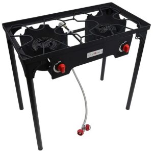 Double Burner Gas Stove with Individual Heat Dials and High Pressure Propane Regulator