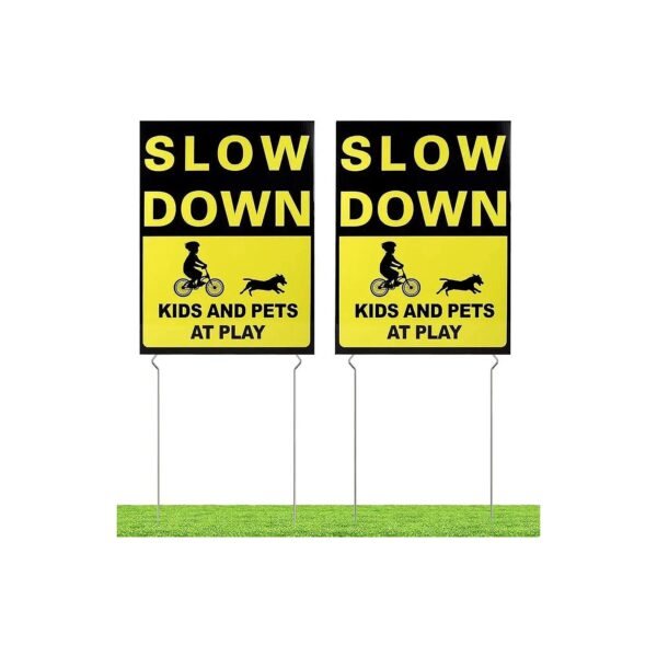 Double Sided Kids and Pets Play Yard Signs with Metal Stakes 8 x 7 Inches