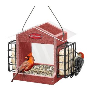 Double Suet Cages Wild Bird Feeder with Rainproof Roof and 5 LBS Capacity for Large Birds