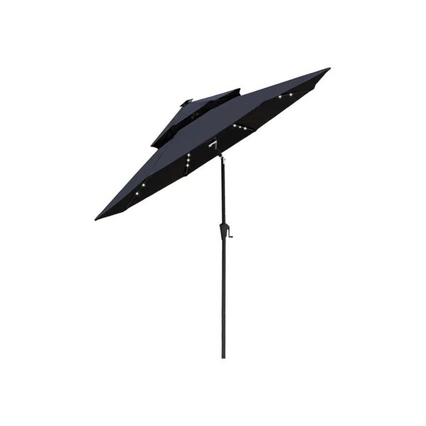 Double Top Solar Powered Outdoor Umbrella with LED Lights for Ambience