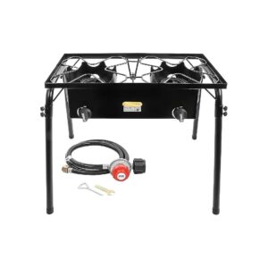 Dual Cast Iron Burner Stove for Outdoor Cooking and Home Brewing