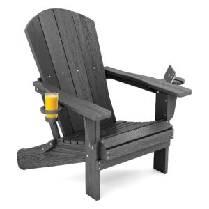 Durable Adirondack Chair with Foldable Design, Large Seat, and Tall Backrest, Gray Color