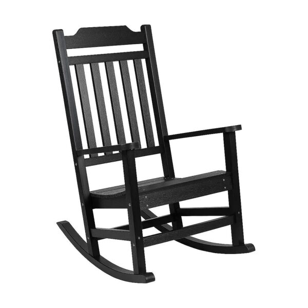 Durable All-Weather Poly Resin Rocking Chair in Black with Mortise and Tenon Construction