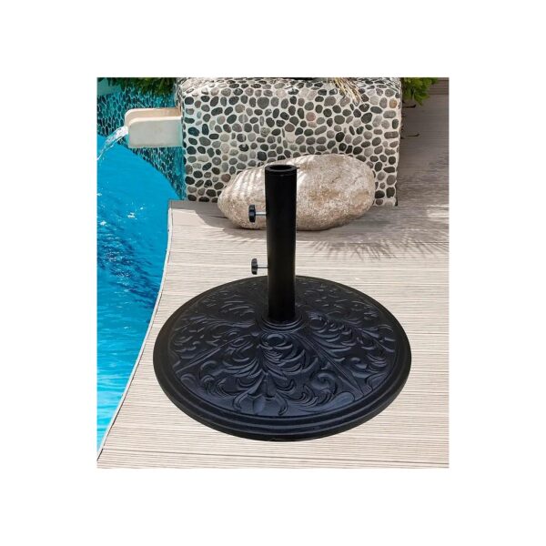 Durable Black Powder Coated Cast Iron Umbrella Base with 50 lbs Weight