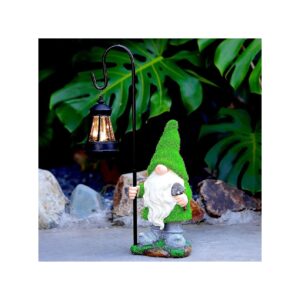 Durable Flocked Garden Gnome Statue with Solar Lights for Outdoor Home Yard Decor