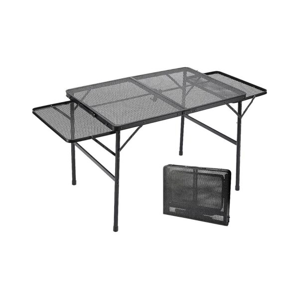 Durable Folding Picnic Table with 2 Adjustable Heights and Side Shelves for Multiple Uses