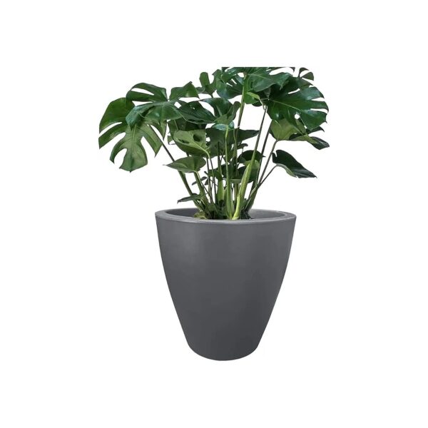 Durable Gray Modern Round Planter with Drainage for Patio Deck or Indoor Use