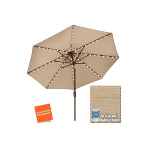 Durable Heather Beige 9ft Outdoor Patio Umbrella with Solar-Powered LED Lighting