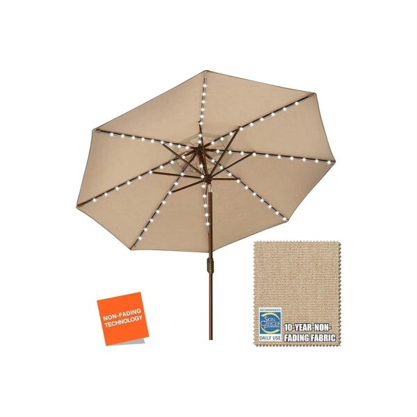 Durable Heather Beige 9ft Outdoor Patio Umbrella with Solar-Powered LED Lighting