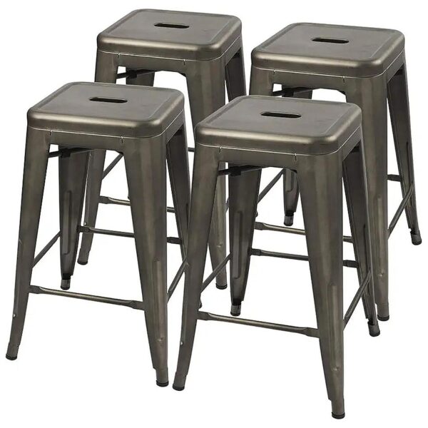 Durable Metal Bar Stools Stackable and Space Saving with Modern Design, 4-Stool Set