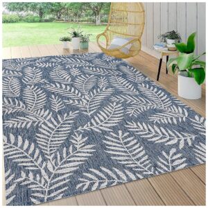 Durable Navy Ivory Low Pile Rug for Indoor Outdoor Use 8 X 10