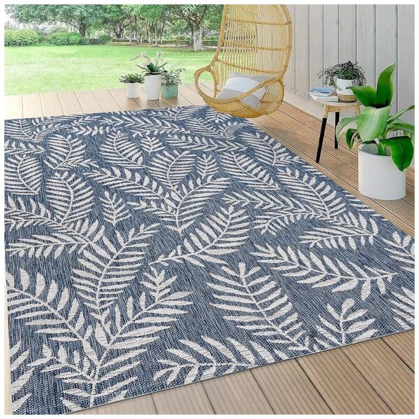 Durable Navy Ivory Low Pile Rug for Indoor Outdoor Use 8 X 10