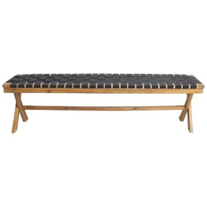 Durable Outdoor Bench with Acacia Wood Construction and Rope Seating, 61 inches Wide