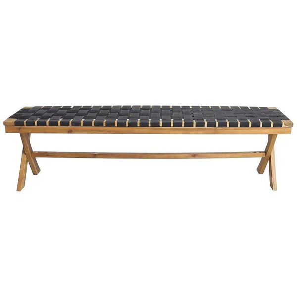 Durable Outdoor Bench with Acacia Wood Construction and Rope Seating, 61 inches Wide