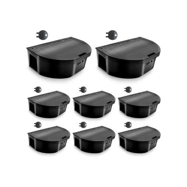 Durable Plastic Mouse Trap Bait Boxes with 8 Stations and 8 Keys