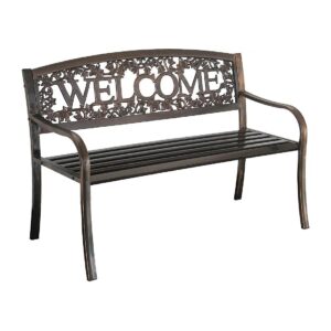 Durable Powder Coated Metal Bench with Steel Tubing Frame and Cast Aluminum Back