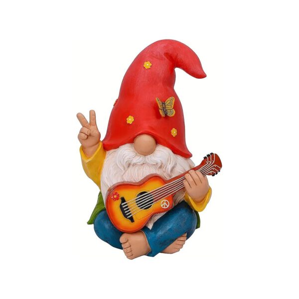 Durable Resin Hippie Gnome Statue with Guitar for Outdoor or Indoor Decor