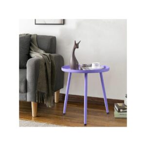 Durable Round Metal Side Table with Storage Space for Small Spaces Purple