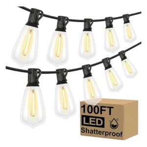 Durable Weather Resistant 100FT LED String Lights with Shatterproof ST38 Edison Bulbs