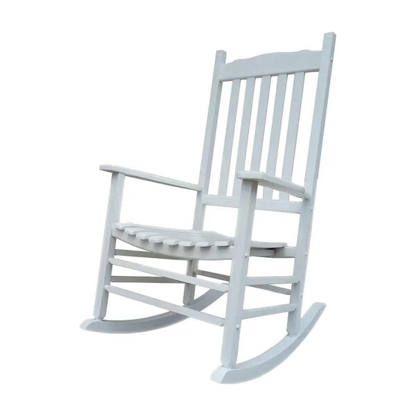 Durable and Comfortable White Wooden Rocking Chair for Outdoor or Indoor Use