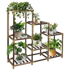 Durable and Sturdy Wood Plant Stand for 7 Potted Plants