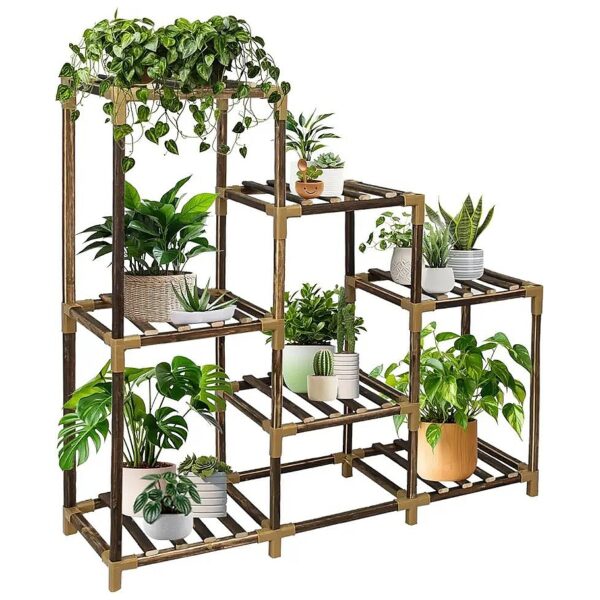 Durable and Sturdy Wood Plant Stand for 7 Potted Plants