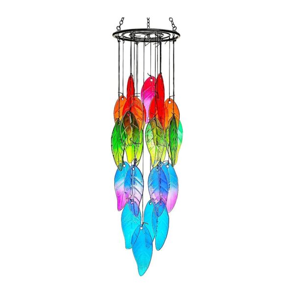 Durable and Weather-Resistant Stained Glass Leaves Wind Chimes for Patio Decoration