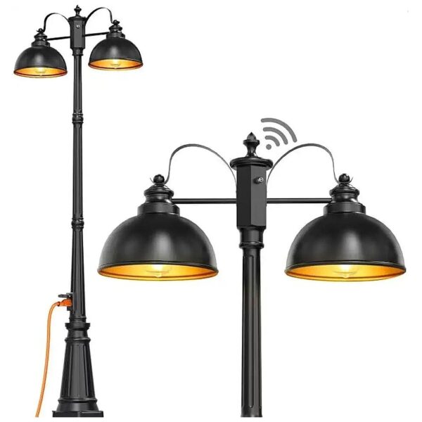 Dusk-to-Dawn LED Outdoor Lamp Post with Outlet and Crystal Glass Farmhouse Light Fixture