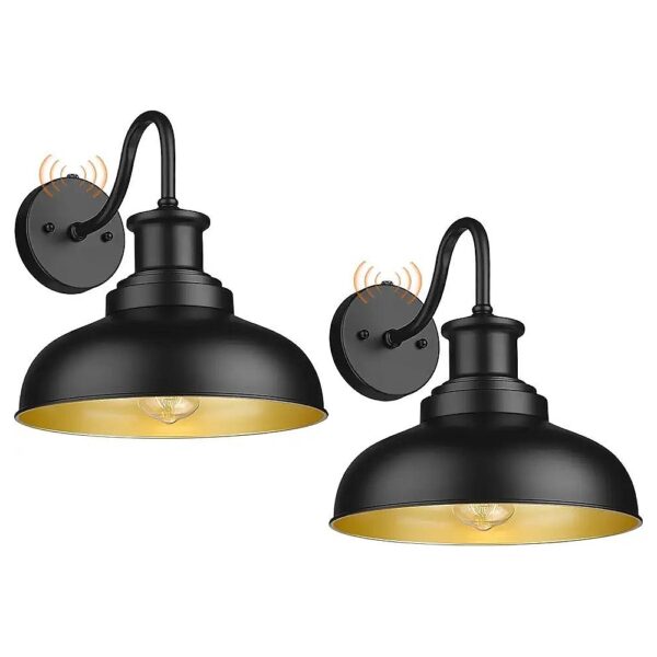 Dusk-to-Dawn Outdoor Gooseneck Barn Light with IC Sensor and Matte Black Finish, 2-Pack