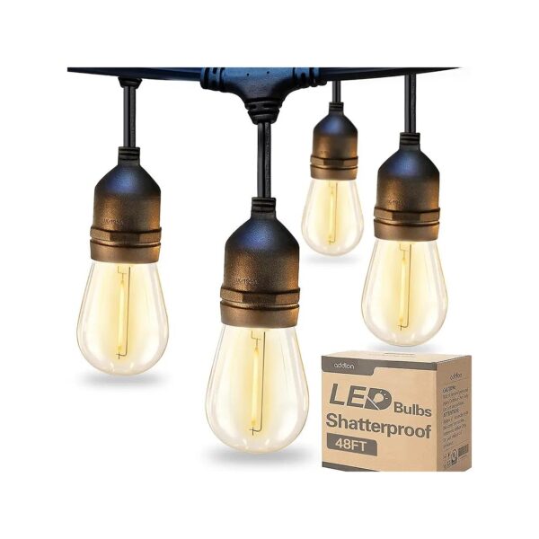 ETL Listed Weatherproof 48FT LED String Lights with Shatterproof Edison Vintage Bulbs