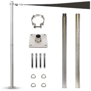 Easy Installation 8ft Stainless Steel Sun Shade Pole with Base Plate and D-Ring Design