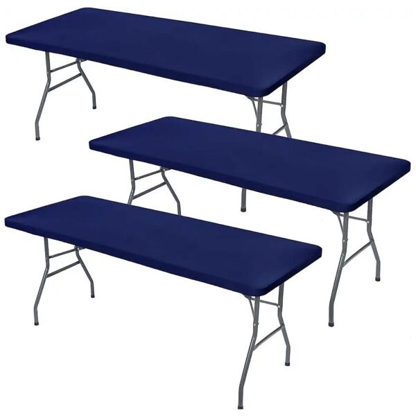 Easy to Clean Navy Blue Rectangular Fitted Tablecloths for Outdoor and Indoor Use