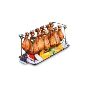 Easy to Clean Stainless Steel Chicken Drumstick Grill Rack with 12 Slots and Drip Tray