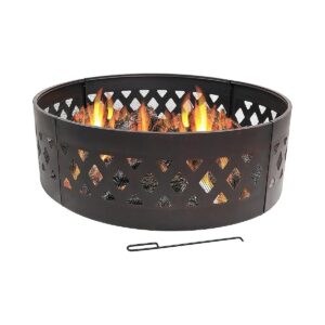 Easy-Assemble 36-Inch Round Fire Ring with Fire Poker and 1-Year Warranty