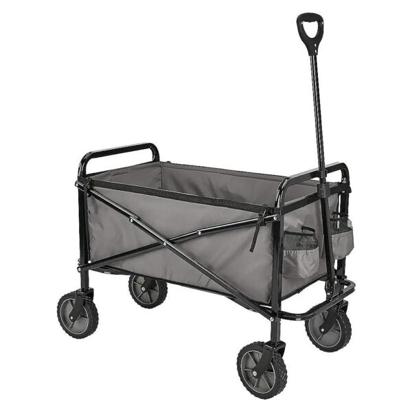 Easy-Folding Gray Outdoor Utility Wagon with Extendable Handle and Storage Compartments