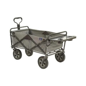 Easy-to-Transport Gray Folding Wagon with Rear Table and Cup Holders