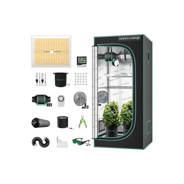 Efficient 3x3 Grow Tent Kit with 150W LED Grow Light and Active Ventilation