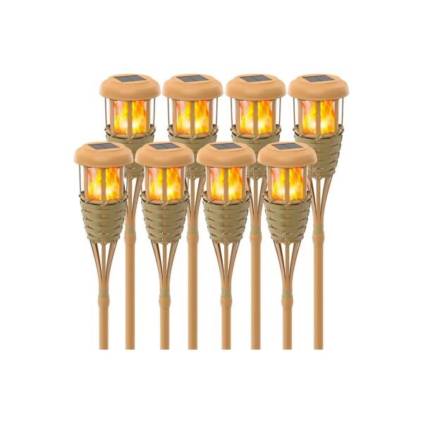 Eight Pack Solar Torch Lights with Flickering Flame for Yard and Garden Decor